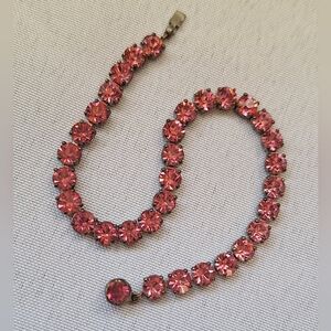 Vintage Crystal Pink Tennis Bracelet Fancy Box Clasp Faceted Glass Stones MCM